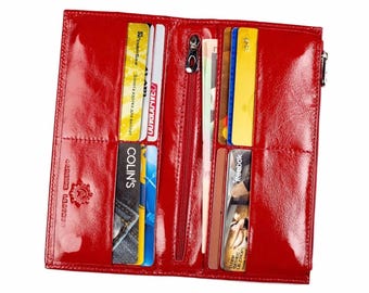 Patent leather wallet for women long slim thin soft clutch case bifold unique purse funky vintage wallets women