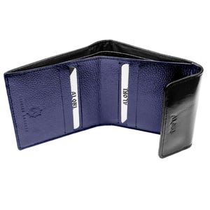 Portafogli in pelle verniciata nera (interno blu) Portamonete da donna con porta carte, tasca porta monete e banconote Portafoglio da donna Mini pochette Piccola pochette quadrata
