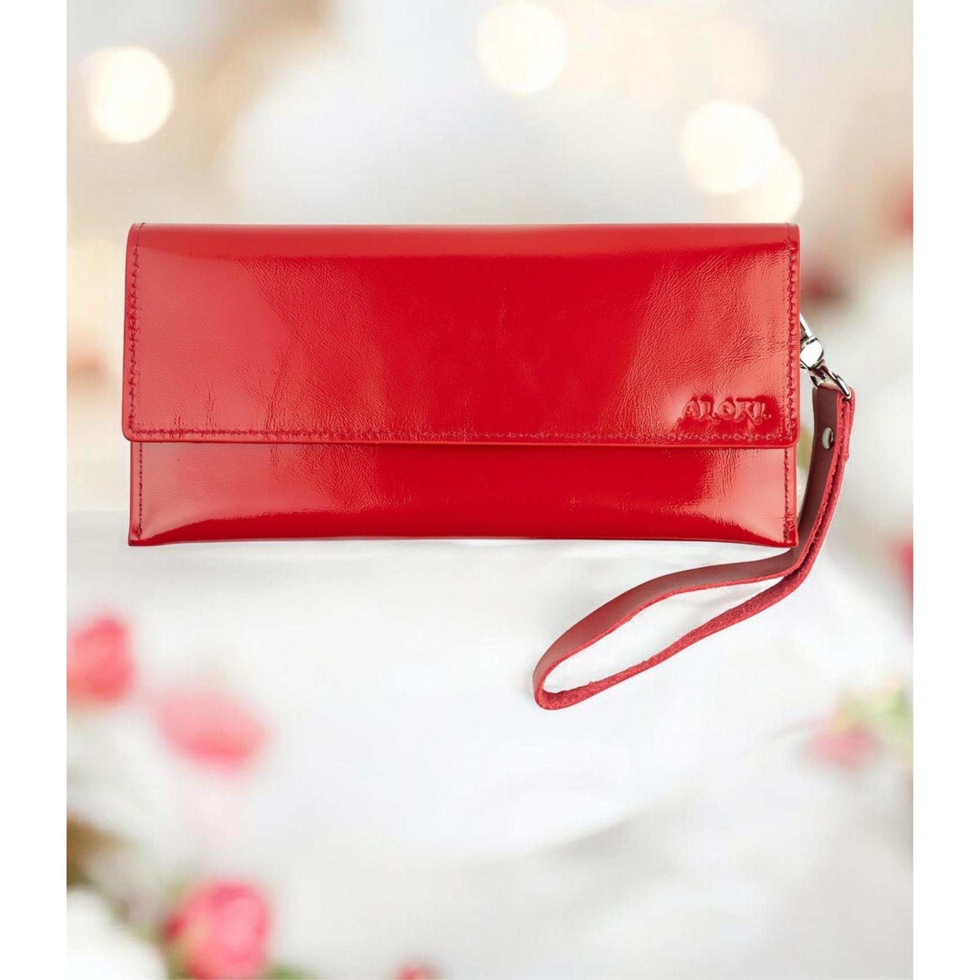 Red black patent Leather Bifold Wallet for women Slim Clutch Card Holder ladies purse womens wallets wristlet with snap button