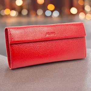 Cartera larga de piel granulada en color beige Red Seawave para mujer, elegante cartera rectangular tipo sobre para mujer con bolsillo para cambio y tarjetero.