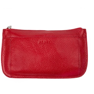 Trousse de toilette en cuir véritable grainé rouge cerise noir beige gris pour femmes, pochette tendance, organisateur de maquillage, sac à brosses cosmétiques