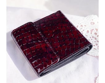 Cherry red black mid size leather wallet for women bifold womens wallets purse burgundy minimalist wallet ladies clutch
