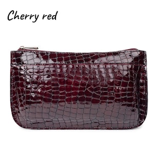 Cherry red makeup bag croc print