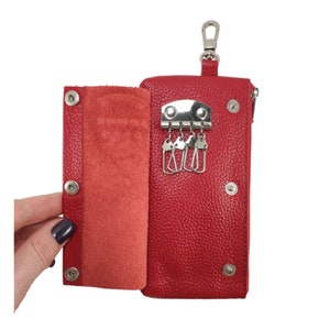 Étui à clés en cuir rouge noir marron vert beige avec attache ceinture porte-clés porte-clés étui à clés en cuir à fermeture éclair