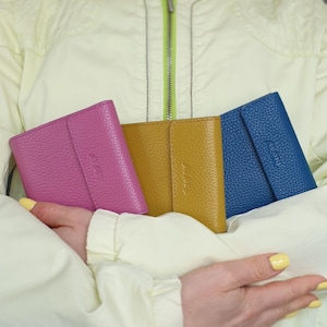 Cartera pequeña plegable de cuero azul amarillo Cartera de mujer con tarjetero Bolsillo para monedas con cremallera Cartera plegable de mujer con bolsillo para cambio Mini cartera
