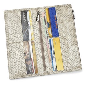 Cartera de charol beige para mujer, cartera larga y fina con monedero, tarjetero, monedero plegable, monedero con estampado de serpiente