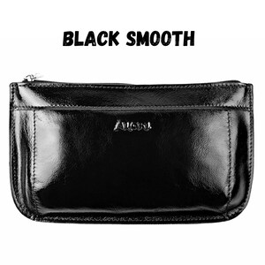 Black smooth leather makeup bag