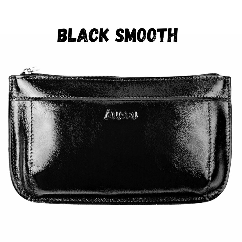 Black smooth leather makeup bag