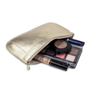 Metallic Gold Leather Makeup Bag: Small Vintage Style Cosmetic Pouch