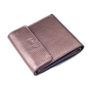 Metallic bronze small leather wallets Ladies purse with cardholder zip coin pocket for Womens square bifold compact woman change pocket Mini