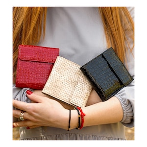 Red black beige small wallet crocodile print patent leather clutch for women bifold womens mini alligator wallets