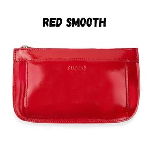 Red smooth leather makeup bag