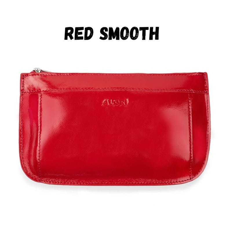 Red smooth leather makeup bag