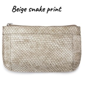 Beige snake print makeup bag