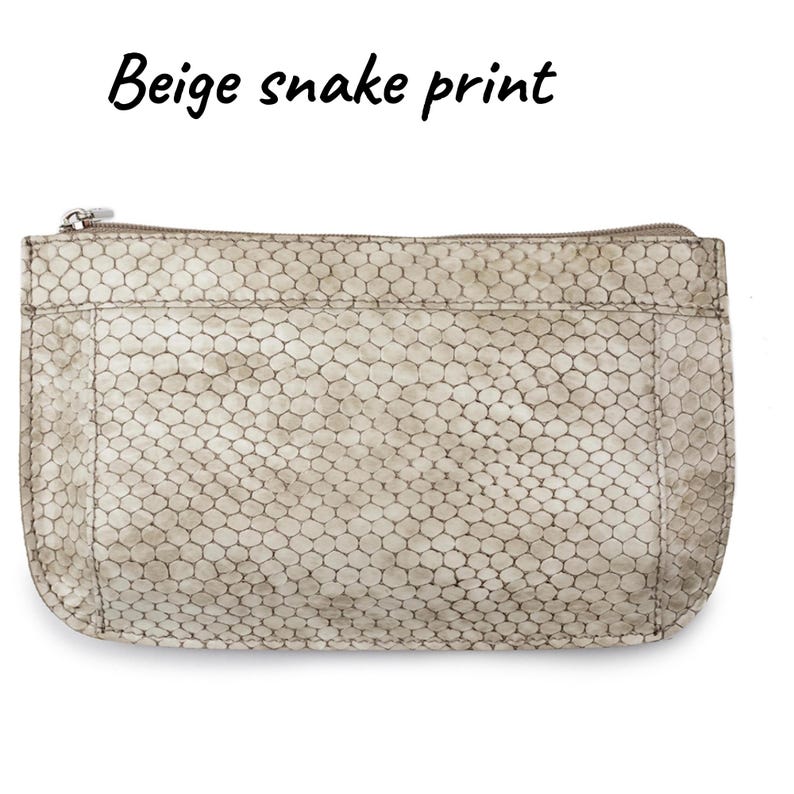 Beige snake print makeup bag
