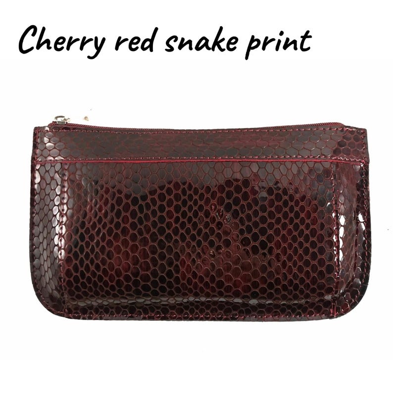 Cherry red snake print makeup bag