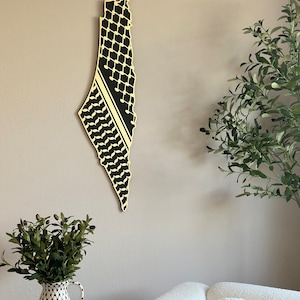 Wooden Palestine Map with Keffiyeh Pattern / Black & Gold