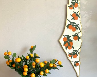 Wood Palestine Map With Oranges