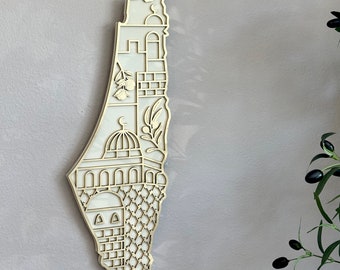 Wooden Palestine Map With Mosque Design