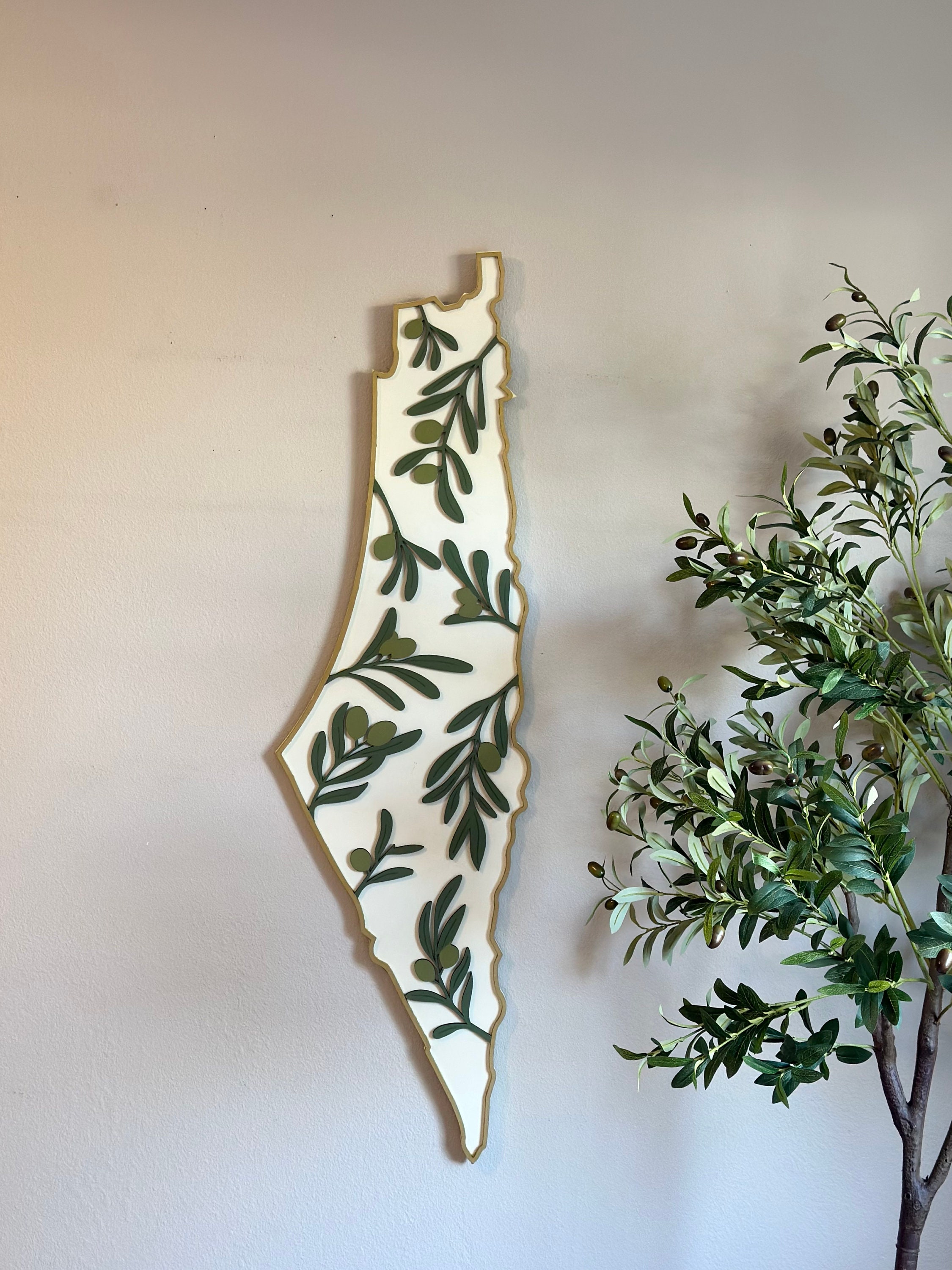 Wooden Palestine Map with olives