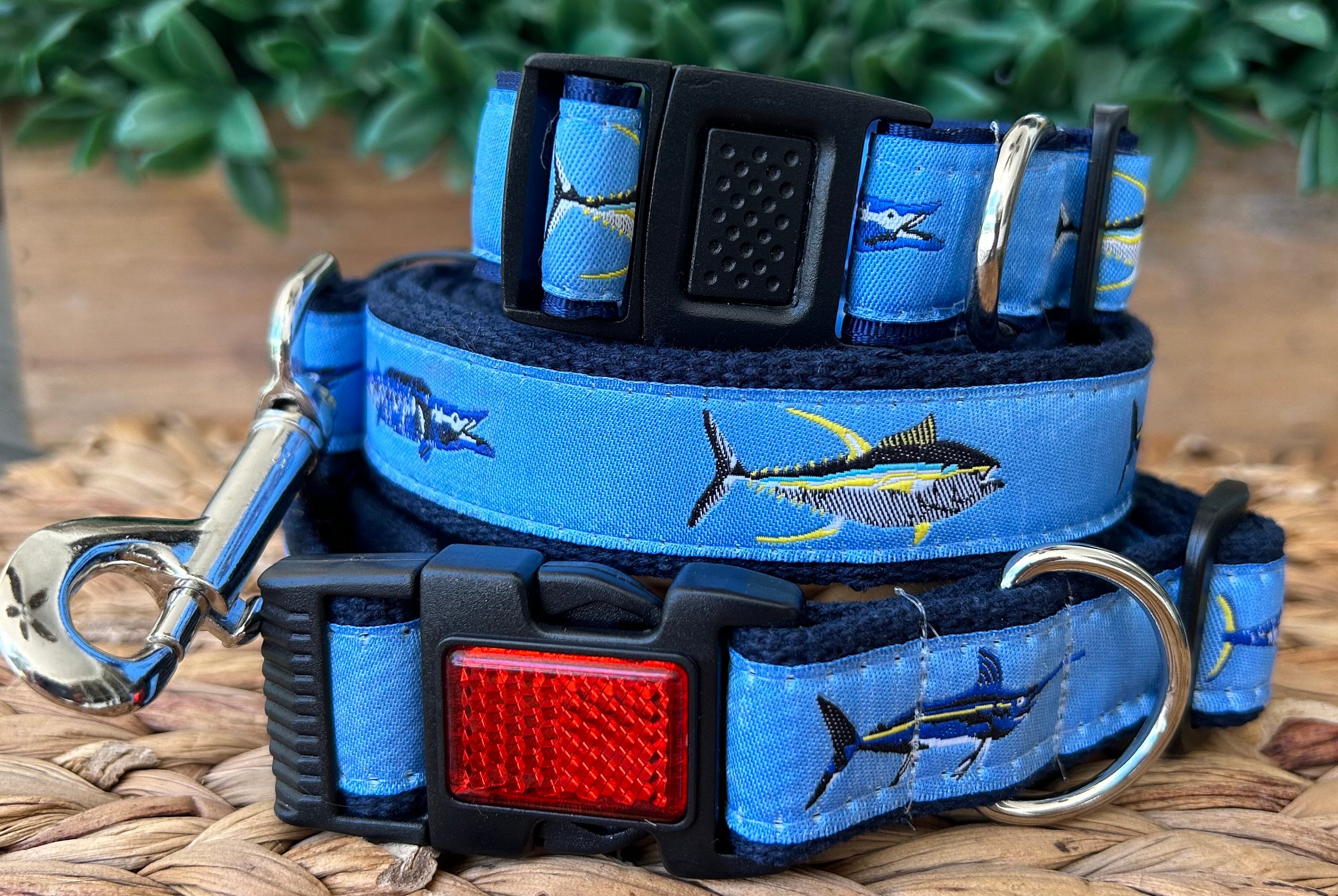 Blue Saltwater Fish Dog Collar / Leash