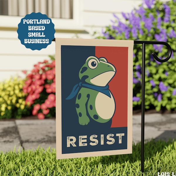 Bandera de jardín/jardín/decoración de activismo de Portland Resist Frog