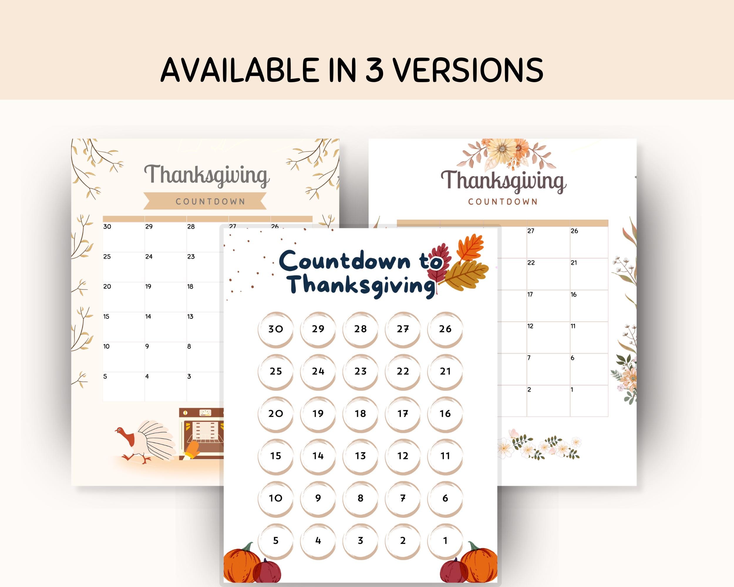 thanksgiving countdown calendar - countdown to thanksgiving - countdown  2024 - printable advent calendar - countdown to thanksgiving