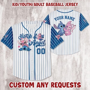 Custom Disney Lilo and Stitch Stitch Baseball Jersey, Custom Kid Youth Adult Jersey, Baseball Jersey, Stitch Baseball Jersey