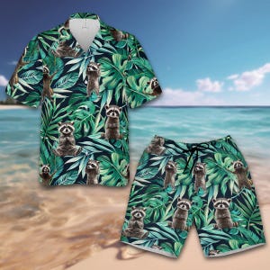 Disney Tropical Raccoon Hawaiian Shirt And Shorts , Raccoon Hawaiian Shirt Men Women Youth