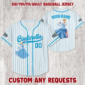Personalized Princess Cinderella Jersey Baseball Jersey – Custom Name Game Day Shirt for Kids & Adults Jersey | Gift for Baseball Fans