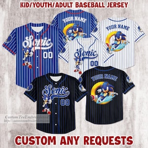 Camiseta de béisbol de Sonic personalizada / Camiseta de fiesta de Sonic / Regalo de cumpleaños y atuendo de equipo de béisbol personalizado