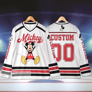 Custom Mickey Mouse Hockey Jersey , Ice Hockey Jersey Team Disneyland Family Trip Birthday Gift For Fans