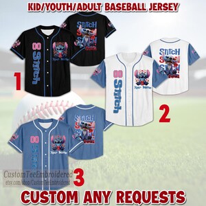Camiseta de béisbol personalizada de Stitch, camiseta de Disney Stitch para niño, camiseta de equipo a juego, camiseta de béisbol de Stitch, regalos de personajes de dibujos animados