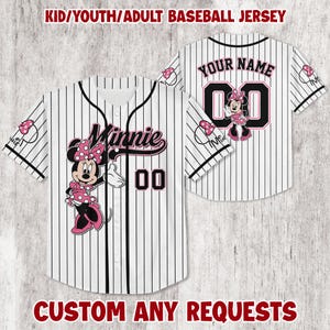 Personalized Minnie Baseball Jersey, Minnie Mouse Jersey Shirt | Jersey for Kids, Youth & Adults | Toy Story Birthday Gift
