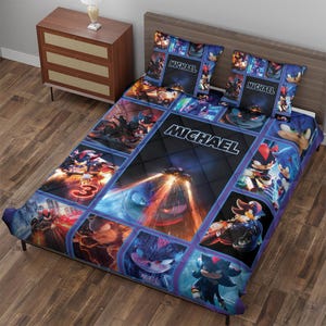 Custom Three-Piece Quilt cover Set/Personalized Cartoon Hedgehog Minky Sherpa Blanket/Custom Blanket/Sonic Blanket/