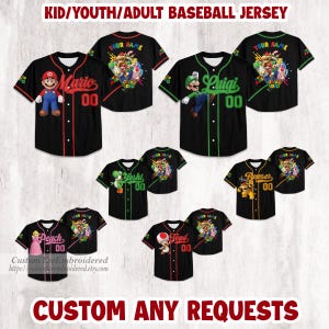 Personalisiertes Super Mario Baseball Jersey, Mario Baseball Jersey, Benutzerdefinierter Name Anzahl Erwachsene / Jugend / Kinder Baseball Jersey