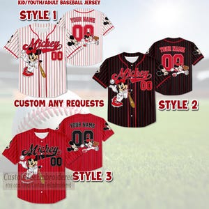 Custom Name and Number Mickey Mouse Baseball Jersey, Disney Mickey Mouse Jersey Shirt, Disney Birthday Gift, Disney Baseball Fan Lover Gift