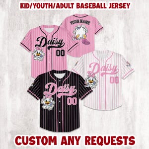 Personalized Disney Daisy Duck Baseball Jersey, Disney Matching Family Shirt, Kid Youth Adult Jersey , Cartoon Daisy Duck Jersey