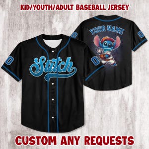 Personalized Stitch Baseball Jersey, Stitch Baseball Jersey Team, Stitch Jersey, Stitch Football Jersey, Gift for Kids