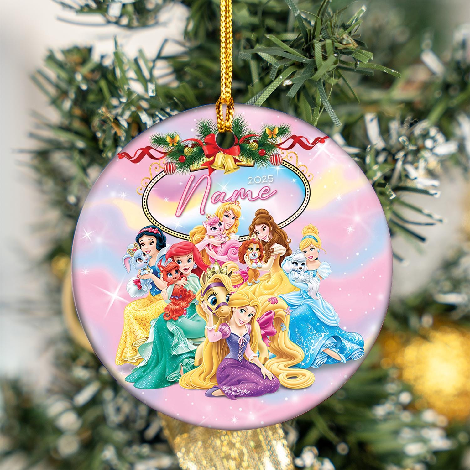 Discover Personalized Disney Princess Circle Ornament for Kids Christmas Tree Decor