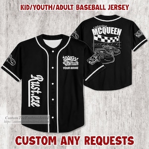 Custom Lightning Mcqueen Baseball Jersey, Pixar Disney Car Jersey Shirt, Cars Cartoon Gift, Funny Gift for Kids & Adults