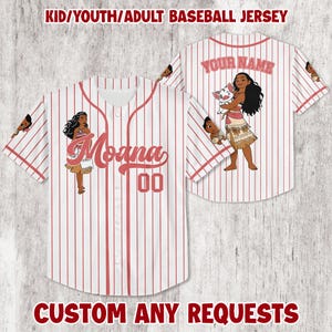 Custom Moana Baseball Jersey, Custom Name Kid Youth Adult Shirt, Magic Kingdom Trip Baseball Outfit, Princess Birthday Jersey