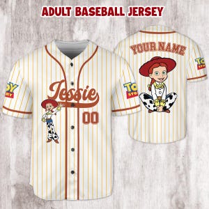 Personalized Toy Story Jessie Baseball Jersey – Custom Name Jersey for Kids, Youth & Adults | Family Trip Outfit Birthday Gift