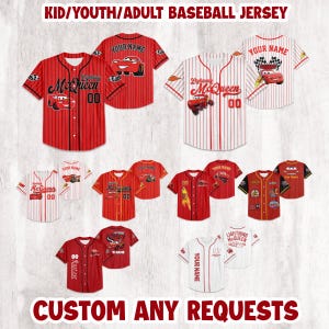 Camiseta de béisbol personalizada de Disney Cars, camiseta de béisbol de Rayo McQueen, atuendo del equipo de béisbol de Disney Cars, regalo para niños