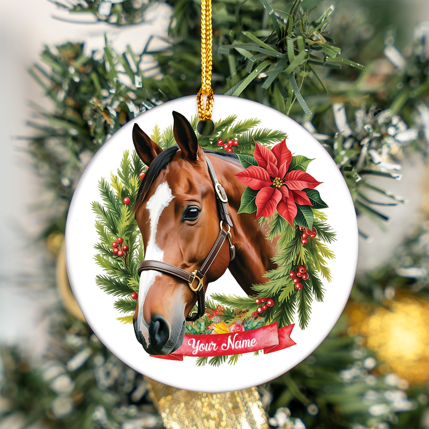 Discover Personalized Horse Ceramic Ornament with Custom Photo, Christmas Horse Ornament, Pet and Animal Theme