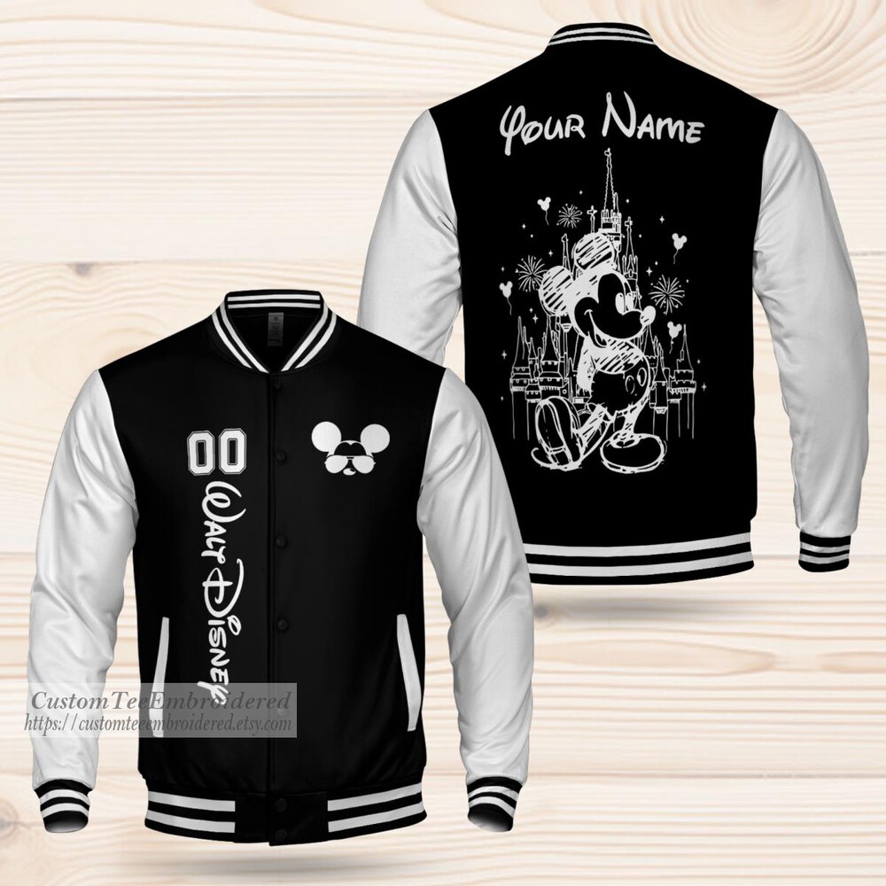 Snorider Design Personalize Disney Character Castle Varsity Jacket, Adult Varsity Jacket, Personalized Disney Jacket,Baseball Team Outfit, Uniform Varsity