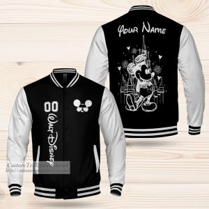 Personalisieren Sie die Disney-Charaktere Schloss Varsity-Jacke, Erwachsene Varsity-Jacke, personalisierte Disney-Jacke, Baseball-Team-Outfit, einheitliche Varsity