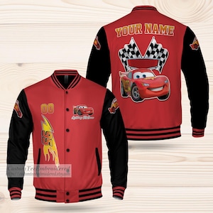Personalize Cars Lightning Mcqueen Varsity Jacket, Personalized Disney, Baseball Team Outfit, Disney Uniform Varsity