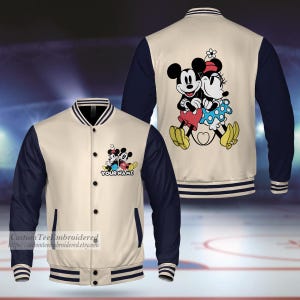 Personalisieren Sie Maus Varsity-Jacke, passendes Baseball-Team-Outfit, Erwachsene Varsity-Jacke, kundenspezifische Disney-Jacke, Minnie Varsity