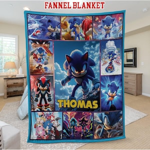 Custom Sonic The Hedgehog Blanket, Personalized Cartoon Hedgehog Minky Sherpa Blanket, Custom Name Blanket, Sonic Blanket, Birthday UM3I11
